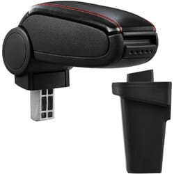 Pro.tec - Bracciolo centrale - Poggiabraccio con vano portaoggetti - imbottito - in similpelle - nero con cucitura rossa - Ford Focus 3. generazione