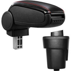 Pro.tec - Bracciolo centrale - Poggiabraccio con vano portaoggetti - imbottito - in similpelle - nero con cucitura rossa - Opel Karl