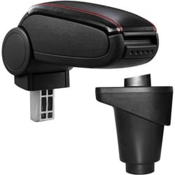 Pro.tec - Bracciolo centrale - Poggiabraccio con vano portaoggetti - imbottito - in similpelle - nero con cucitura rossa - Fiat 500L