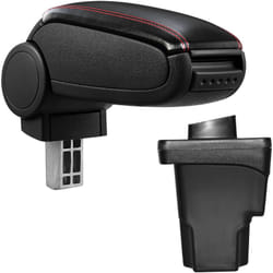 Pro.tec - Bracciolo centrale - Poggiabraccio con vano portaoggetti - imbottito - in similpelle - nero con cucitura rossa - Seat Leon iii (Tipo 5F)