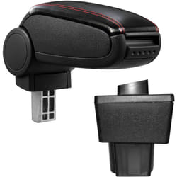 Pro.tec - Bracciolo centrale - Poggiabraccio con vano portaoggetti - imbottito - in similpelle - nero con cucitura rossa - Skoda Yeti