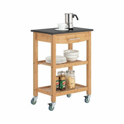 Sobuy - Carrello cucina Carrello di servizio Scaffale bambù e piano in granito Nero FKW28-SCH