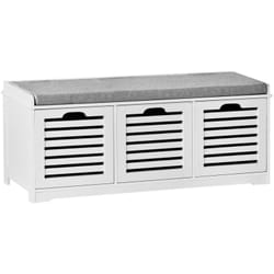 Scarpiera da ingresso Panchina con Cuscino e Cestini 3 Cestini Bianco FSR23-W - Sobuy
