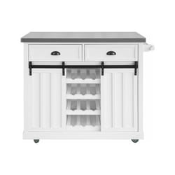 Sobuy - Credenza cucina vetrina Shabby Isola cucina con ruote Piano in acciaio inossidabile con portabottiglie e 2 armadietti L116P46A95 cm bianco