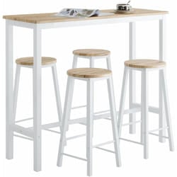 Sobuy - Set 5 Tavolo con 4 sgabelli,Bancone Bar tavolo bar con sgabelli penisola cucina Bianco OGT22-WN
