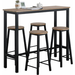 Set 5 Tavolo con 4 sgabelli,Bancone Bar tavolo bar con sgabelli penisola cucina Nero OGT22-SCH - Sobuy