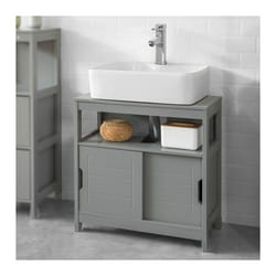 Sobuy - Mobile Sottolavabo Per Bagno con Poggiapiedi Sottolavabo Bagno Mobile Bagno Sottolavabo Grigio Scuro FRG128-SG