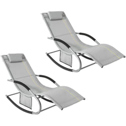 2 x sedie a dondolo da giardino poltrone esterno con cuscino e tasca laterale Grigio OGS28-HGx2 - Sobuy