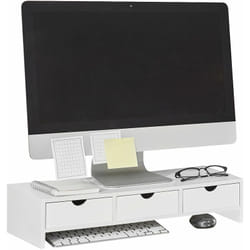 Sobuy - Supporto monitor pc da scrivania con 3 Organizzatore cassetti Supporto per Monitor di bambùL51P25A11,5 cm Bianco BBF03-W