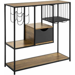 Sobuy - Consolle da Cucina Consolle Tavolo da ingresso Tavolino laterale con 3 ripiani, 1 cassetto, 1 portabottiglie e 2 portabibite stile