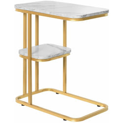 Sobuy - Tavolino con 2 ripiani Tavolino da caffè Tavolino da Divano Aspetto Marmo Stile Vintage L50xP30XA58cm, FBT110-G