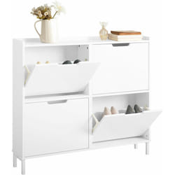 Scarpiera Slim da Ingresso con 4 ante e 4 scomparti Salvaspazio 100x19x91 cm Bianco FSR100-W - Sobuy
