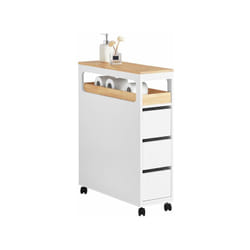 Carrellino Salvaspazio con 3 cassetti Carrello Cucina Organizzatore Bagno Mobiletto Bagno Colore Bianco e Naturale BZR54-W - Sobuy