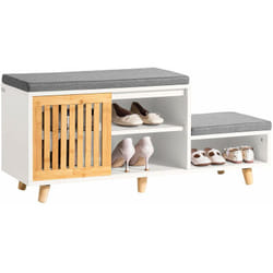 Sobuy - Scarpiera con 2 posti Panca con anta scorrevole con vano portaoggetti Panca per ingresso Scarpiera cassettiera per bambini 101x35x46cm