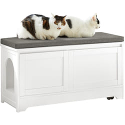 Cuccia Per Gatti Con Ciotola Per Gatti In Acciaio Inossidabile Panca Con Seduta Casetta Per Gatti Bianco 90x36x44cm FSR136-W Sobuy
