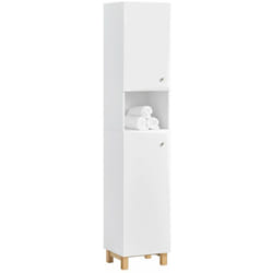 Sobuy - Mobile Bagno Salvaspazio Mobile Alto Colonna Bagno Angolare Bianco 34x30x170cm BZR91-W
