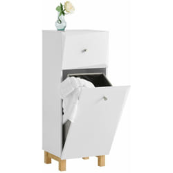 Sobuy - Mobile Lavanderia Con Sacchi Portabiancheria Pieghevoli Cesto Portabiancheria Mobile Da Bagno 30x30x90 Cm BZR93-W