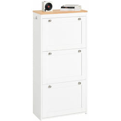 Scarpiera Ribaltabile, Scarpiera Con 3 Ribalte, Portascarpe Salvaspazio Con 2 Ganci, Bianco-Naturale 59x26x116cm FSR144-WN