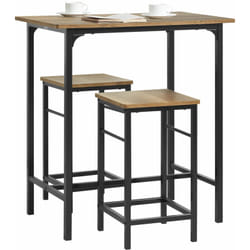 Sobuy - Set 3 Pezzi Tavolo con 2 sgabelli Mobile Bar per casa Stile Industriale Grigio, L80P50A88cm, Marrone OGT10-PF