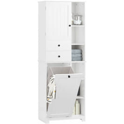 Sobuy - Mobile Alto Con Portabiancheria Apribile Armadietto Da Pavimento Mobile Bagno Bianco 60x37x171cm BZR104-W