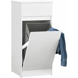 Mobile Lavanderia Con Cesto Portabiancheria Apribile, Cesto Portabiancheria Con Un Cassetto, Mobiletto Bagno Bianco 40x39x86cm BZR110-W SoBuy