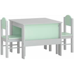 Sobuy - Tavolo Per Bambini Con 2 Sedie, Set Tavolo e 2 Sedie Per Bambini, Scrivania Per Bambini Con 2 Ripiani Laterali Per Libri Grigio Chiaro e