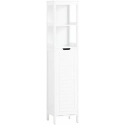 Sobuy - Mobile Alto Con Sacco Portabiancheria Pieghevole Mobiletto Bagno Scaffale Bianco 30x30x145cm BZR123-W