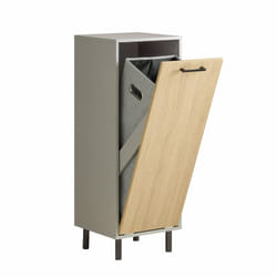 Mobile Bagno Portabiancheria Pieghevole Mobiletto Grigio e Naturale 31.5x30x86.3cm BZR132-NG - Sobuy