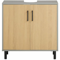 Mobile Sottolavabo Con 2 Ante Mobile Bagno Mobile Lavabo Grigio e Naturale 60x30x60.5cm BZR133-NG - Sobuy