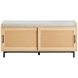 Panca Scarpiera Con 2 Porte Scorrevoli Naturale e Grigio 110x40x49cm FSR154-N - Sobuy