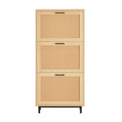 Scarpiera Da Ingresso Con 3 Ante e 6 Ripiani Naturale 60x23.8x127cm FSR155-N - Sobuy