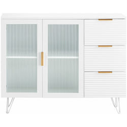 Credenza Cucina Mobile Cucina Bianco Con 2 Ante In Vetro e 3 Cassetti 108x40x85cm FSB86-W - Sobuy