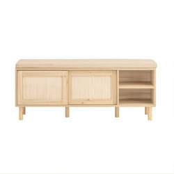 Panca Scarpiera Da Ingresso Con 2 Porte Scorrevoli Naturale 120x35.2x49cm FSR163-N - Sobuy