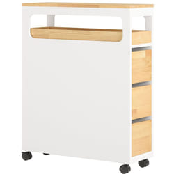 Carrellino Salvaspazio con 3 cassetti Carrello Cucina Organizzatore Bagno Mobiletto Bagno Colore Bianco e Naturale BZR54-WN - Sobuy