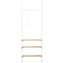 Cabina Armadio componibile da angolare Organizzazione Guardaroba con 1 asta appendiabiti e 3 ripiani L97xP24xA(193-262) cm Bianco-Naturale KLS14-WN