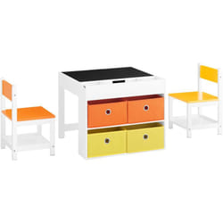Sobuy - Tavolo per bambini con 2 sgabelli Set mobili per bambini Tavolo da gioco con spazio di archiviazione Bianco 60x60x50cm KMB75-K-W