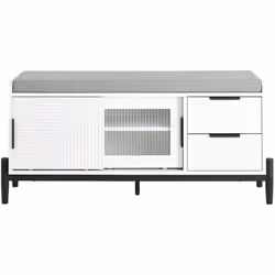 "Questa panca presenta un design contemporaneo con una struttura di colore bianco e una superficie superiore dotata di un cus ...