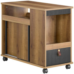 Sobuy - Tavolino con ruote da divano Carrello con 1 cassetto Comodino con 2 ante scorrevoli Marrone 75x35x61cm FBT143-PF