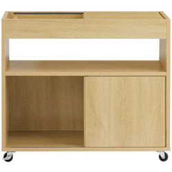 Sobuy - Tavolino con ruote da divano Carrello con 1 scomparto aperto Comodino con 2 ante scorrevoli Naturale 70x30x60cm FBT152-N
