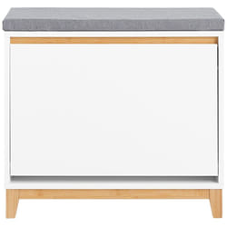Scarpiera con Ribalta Scarpiera con Panca Imbottita, Scarpiera Salvaspazio, Mobile da Ingresso, Bianco-Naturale, 60x34x55 cm FSR191-WN - Sobuy