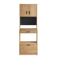 Credenza alta da cucina con pegboard Ripiano per microonde e ampio spazio contenitivo Mobile multiuso vintage Naturale 60x40x170 cm FSB98-N - Sobuy