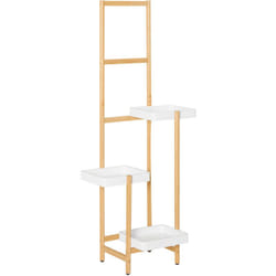 Sobuy - Scaffale a 3 Livelli per Piante in Legno Scaffale da giardino Decorazione per balcone 31x27x130 cm Bianco-Naturale STR13-WN