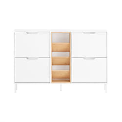 Scarpiera con 4 ribalte Scarpiera stretta con 3 ripiani Cassettiera per scarpe Bianco e Naturale 126x19x85 cm FSR183-WN - Sobuy