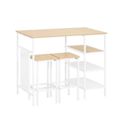 Set 3 Pezzi Tavolo con 2 sgabelli Mobile Bar per casa Bianco e Naturale 108x58x89 cm OGT51-WN - Sobuy