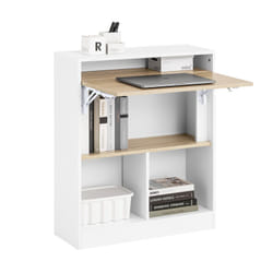 Sobuy - Scrivania pieghevole Tavolo per computer con ripiani Tavolo da parete con Scomparto Bianco-Naturale 70x57x85cm FWT104-WN