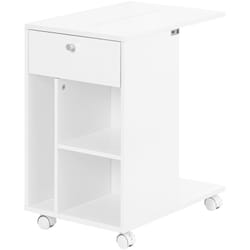 Sobuy - Tavolino laterale con ruote salvaspazio Comodino con 1 cassetto e 3 scomparti Tavolino telefono Bianco 36x50x62 cm FBT148-W