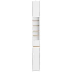 SoBuy Armadio Colonna bagno, Mobile bagno alto con 2 Ante e 1 cassetto altezza: 180 cm Bianco-Naturale BZR34-WN