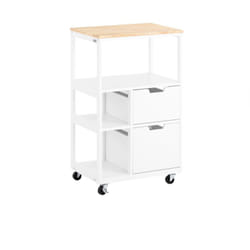 Carrello da cucina con 2 cassetti e 3 ripiani, Carrello da servizio, Carrelli portaoggetti, Bianco-Naturale 53x37x89cm FKW111-WN - Sobuy