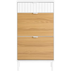 Scarpiera slim, Portascarpe con 2 ribalte e 1 cassetto, Bianco-Naturale 60x35x110cm FSR174-WN - Sobuy