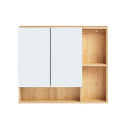 Sobuy - Pensile Mobiletto a specchio Mobiletto portaoggetti con scomparti aperti Naturale 80x13x70cm BZR177-N